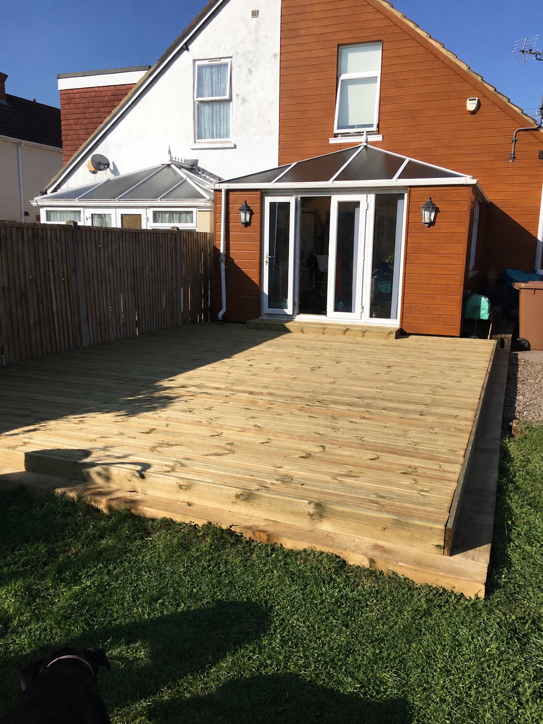 New timber decking and step outside the Ashford house